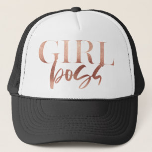 Girl Boss   Rose Gold Black Text   Trucker Hat