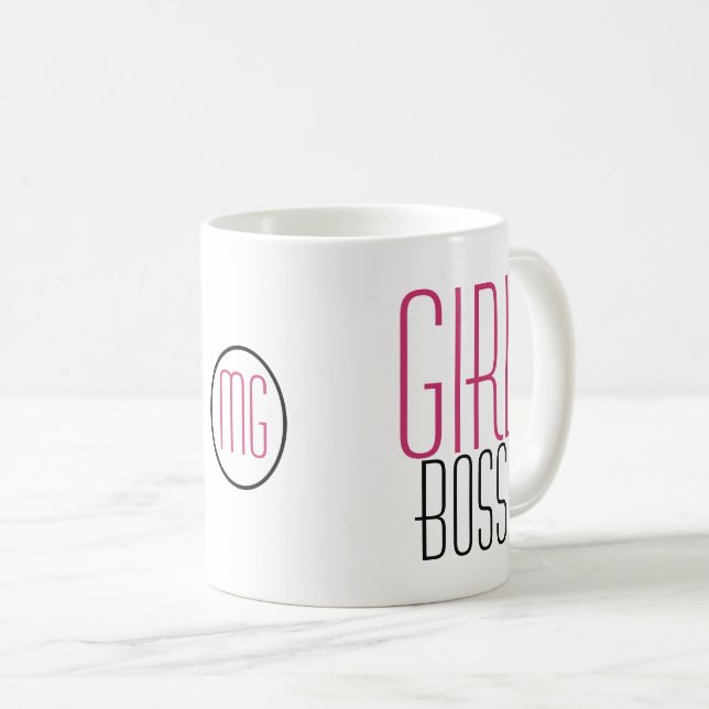 Girl Boss typography/Monogram Initials Coffee Mug (Front Right)