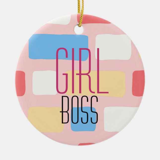 Girl Boss typography/Pastel Block Colours/Monogram Ceramic Ornament (Front)