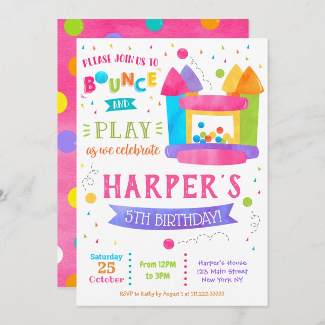 Girl Bounce House Birthday Party Invitations (Front/Back)