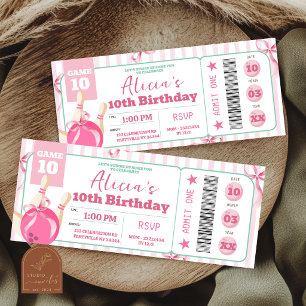 Girl Bow Bowling Birthday Ticket Invitation