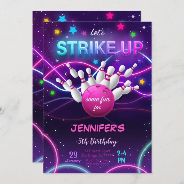 Girl Bowling Birthday Invitation (Front/Back)