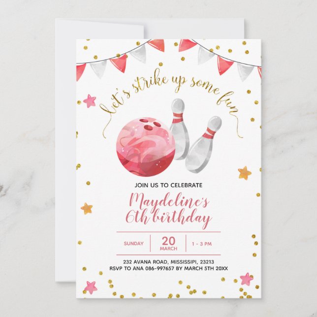 Girl Bowling Birthday Invitation (Front)