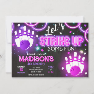 Girl Bowling Invitation Glow Neon Birthday Party