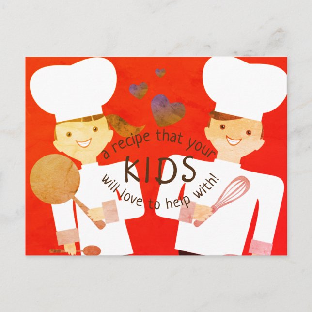 girl boy chefs kids cooking recipe card (Front)