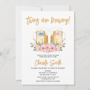 Girl Boy Twins Baby is Brewing Baby Shower  Invitation