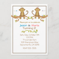 Girl Boy Twins Party Baby Shower Monkey Invitation