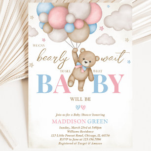 Girl Boy We Can Bearly Wait Baby Shower Invitation