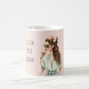 Girl Brown Hair Peach Bow Ice Cream Cone Coffee Mug