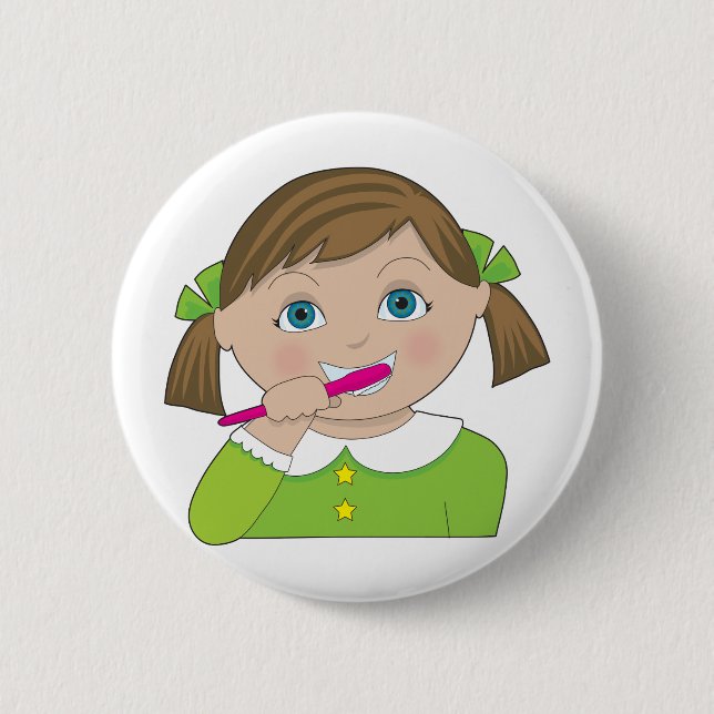 Girl Brushing Teeth 6 Cm Round Badge (Front)