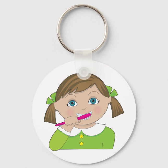 Girl Brushing Teeth Key Ring (Front)