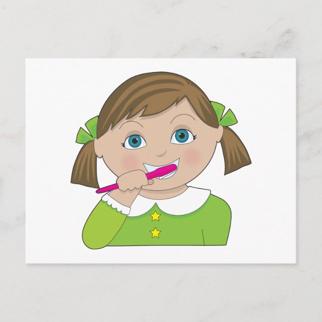 Girl Brushing Teeth Postcard (Front)