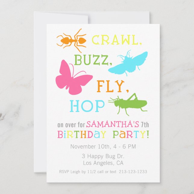 Girl Bug Insect Birthday Party Invitation (Front)