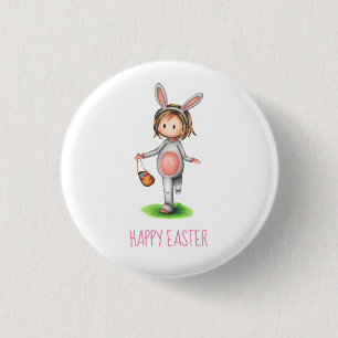 Girl Bunny Happy Easter 3 Cm Round Badge