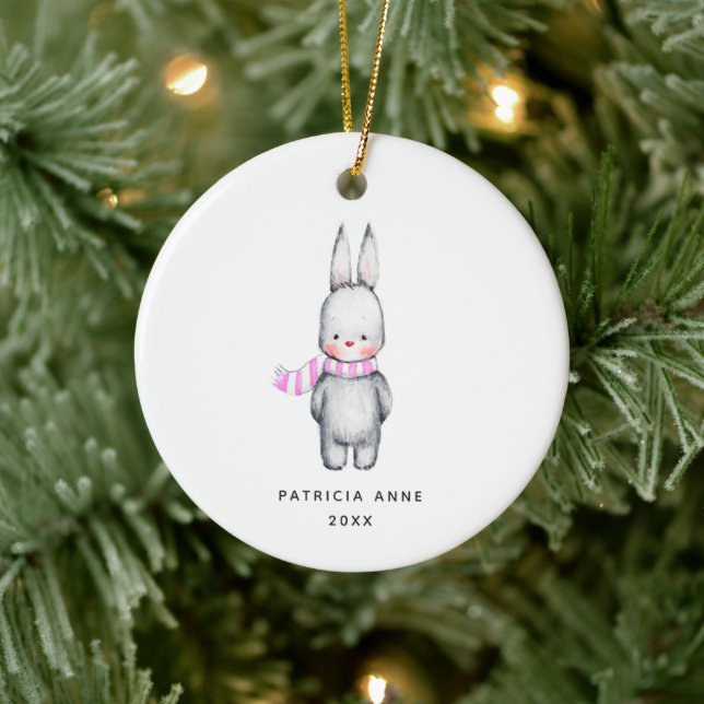 Girl Bunny Personalised Baby's 1st Christmas Ceramic Ornament (Tree)
