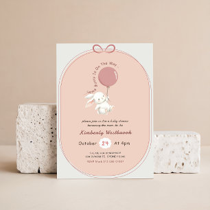 Girl Bunny Pink Bow Baby Shower Invitation