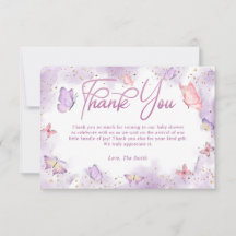 Girl Butterfly Baby Shower Thank You Card