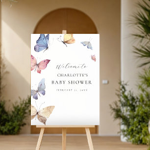 Girl Butterfly Baby Shower Welcome Sign