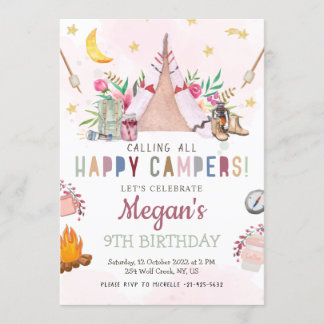 Girl Camp Party Invitation Camp Out Birthday