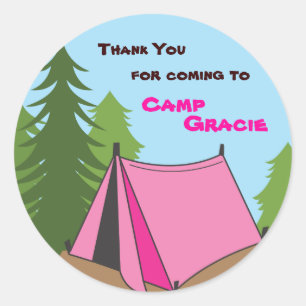 Girl Camping Birthday Party Favour Sticker