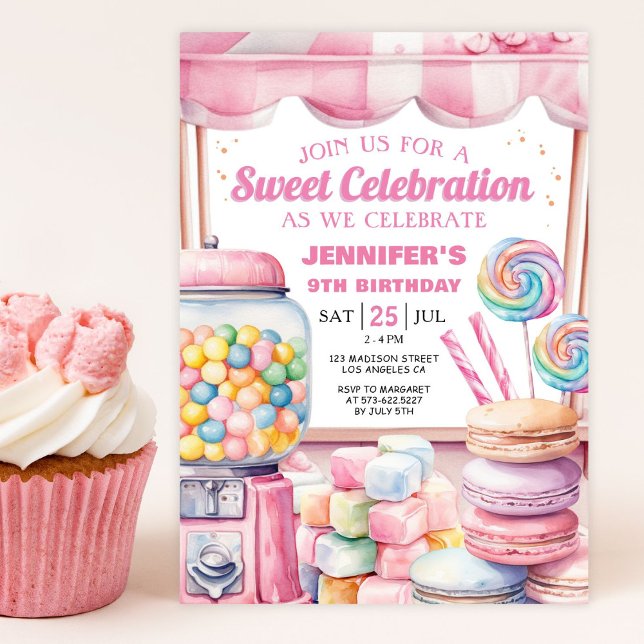 Girl Candy Land Retro Pink Sweets Birthday Party Invitation (Creator Uploaded)