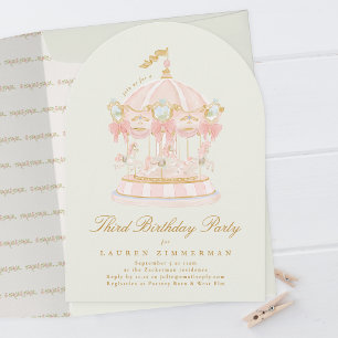 Girl Carousel Fairytale Sage Arch Birthday Party Invitation