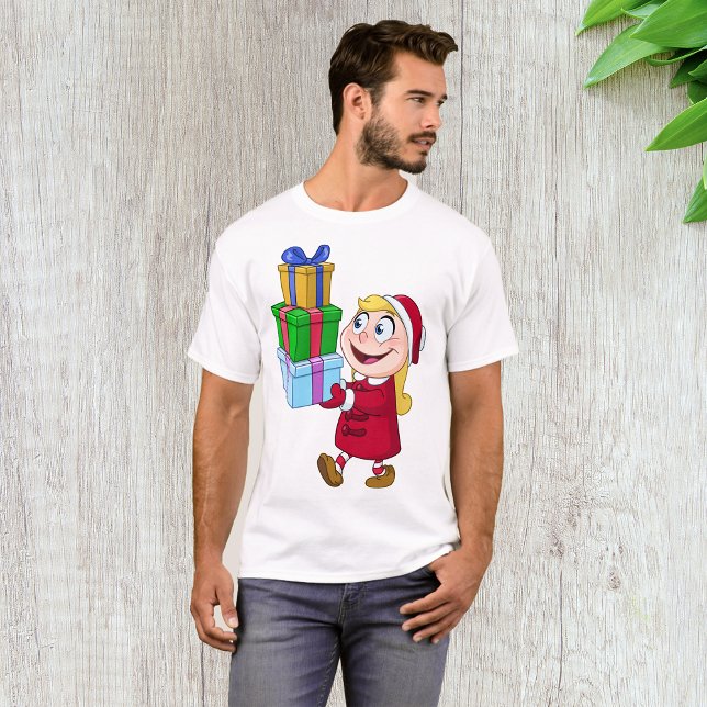 Girl Carrying Christmas Presents Mens T-Shirt (Creator Uploaded)