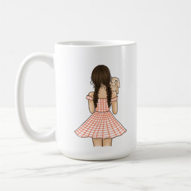 Girl Carrying Pet Bunny with Custom Name Coffee Mug (Left)