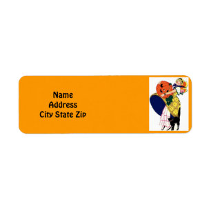 Girl carrying pumpkin return address label