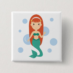 Girl cartoon mermaid princess 15 cm square badge