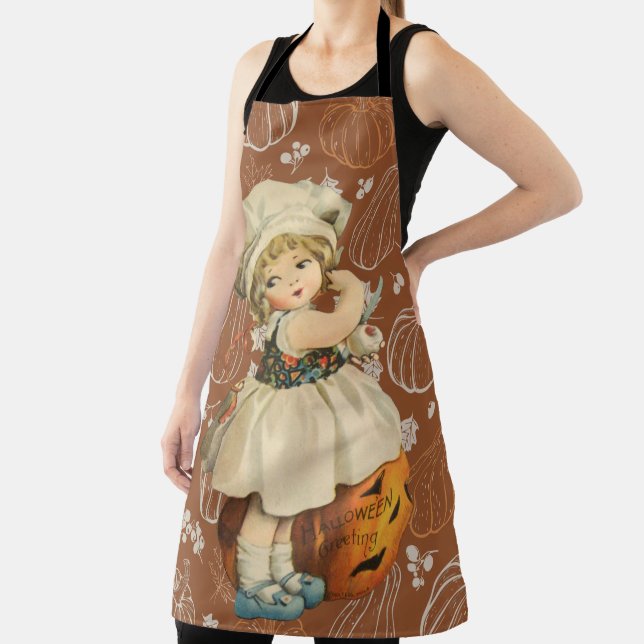 Girl Carving Apple Halloween Apron (Insitu)