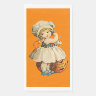 Girl Carving Apple Halloween Napkin