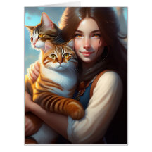 GIRL CAT ART GIGANTIC BIRTHDAY CARD