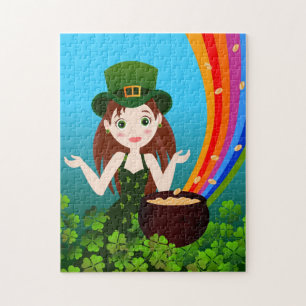 Girl celebrates Saint Patrick Jigsaw Puzzle