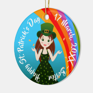 Girl celebrates Saint Patrick's Day in green dress Ceramic Ornament