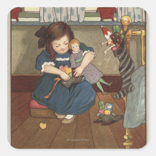 Girl Checking her Shoes Full of Goodies Square Sticker