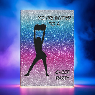Girl Cheer Pink Purple Blue Glitter Ombre Birthday Invitation