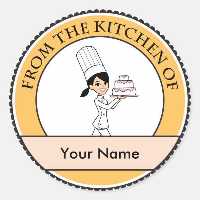 Girl Chef Print Classic Round Sticker (Front)