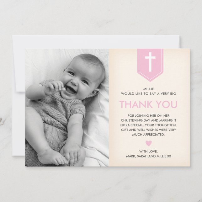 Girl Christening/Baptism Thank You Card (Front)