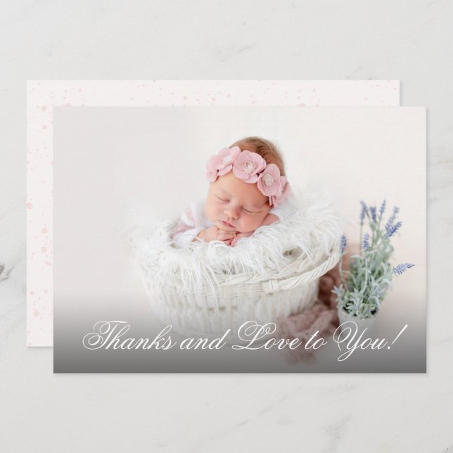 Girl Christening Pink Watercolor  Thank You Card (Front/Back)
