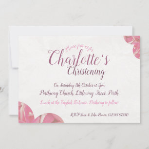 Girl christening pink & white flower invitations
