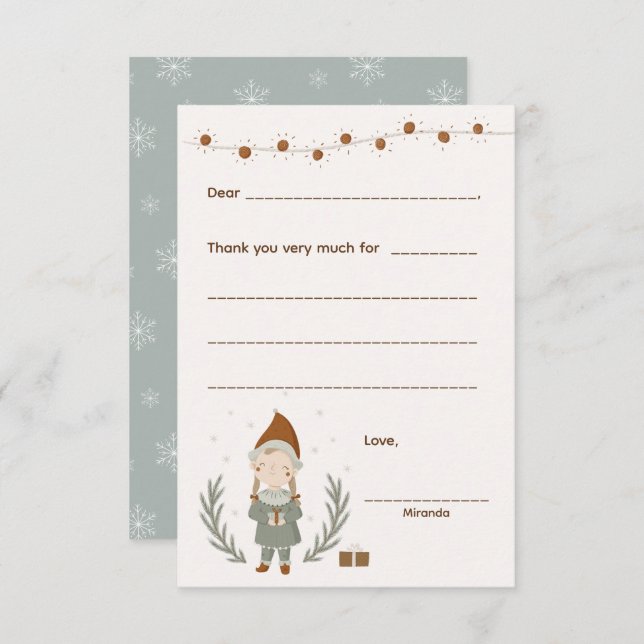 Girl Christmas Thank you note, fill in card (Front/Back)