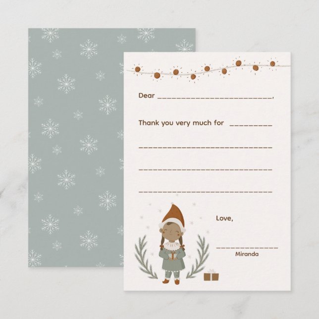 Girl Christmas Thank you note, fill in card (Front/Back)