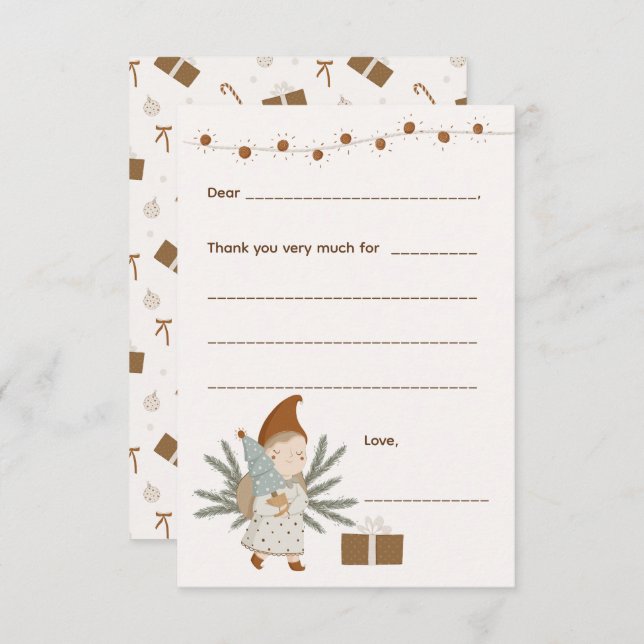 Girl Christmas Thank you note, fill in card (Front/Back)