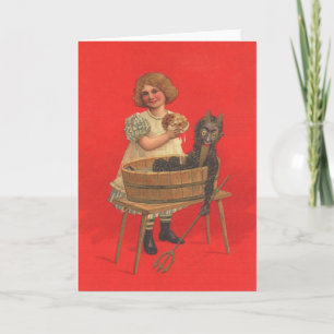 Girl Cleaning Krampus Holiday Card