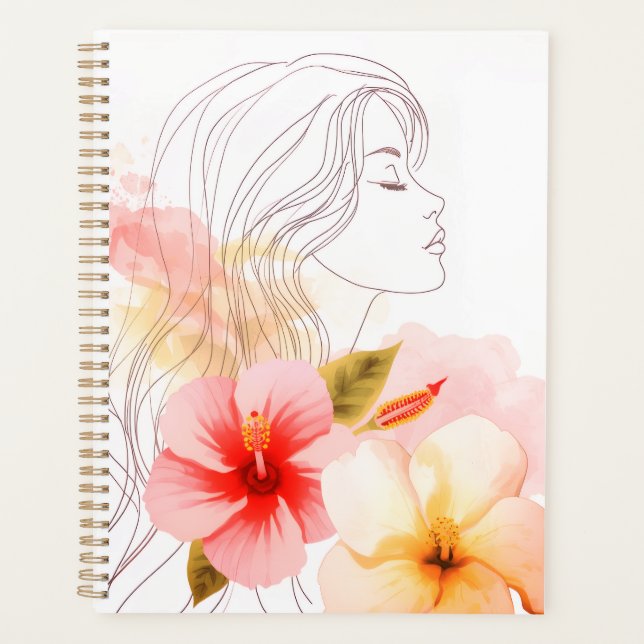 Girl close her eyes whithe flower-watercolor  planner (Front)