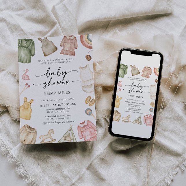 Girl Clothes Baby Shower Invitation (Creator Uploaded)