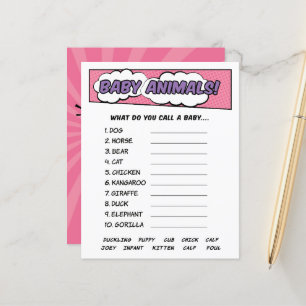 Girl Comic Book Superhero Baby Shower Animals Game