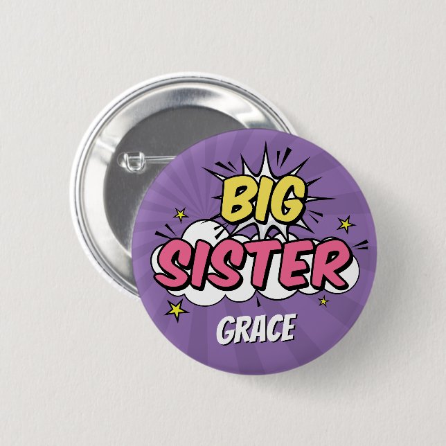 Girl Comic Book Superhero Baby Shower Big Sister 6 Cm Round Badge (Front & Back)