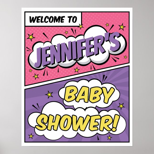 Girl Comic Book Superhero Baby Shower Welcome Poster (Front)